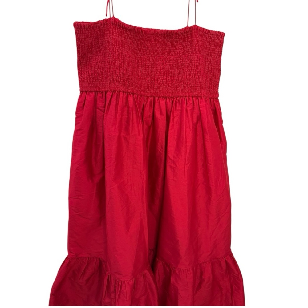 NWOT Anthropologie Dhruv Kapoor Red Smocked Bodice Tiered Midi Dress Size L - Picture 6 of 12